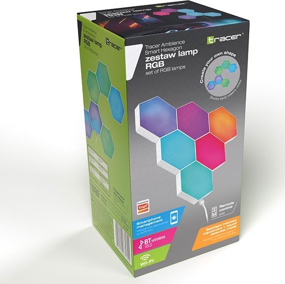 Llamba dekorative Tracer Ambience Smart Hexagon, set 6 panele, RGB, shumëngjyrëshe