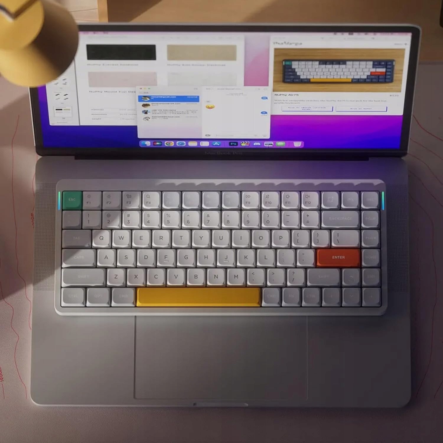 Tastierë wireless mekanike Nuphy Air75 V2, ultra e hollë, ndriçim RGB, Ionic White Moss