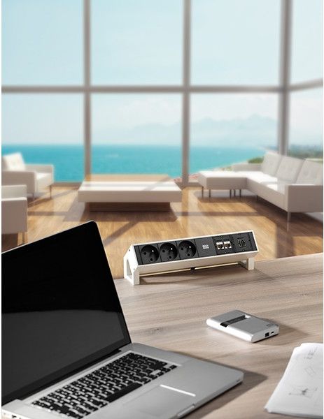 Zgjatues tavoline Bachmann DESK 2, 4 dalje, kabllo 20 cm, i zi e bardhë