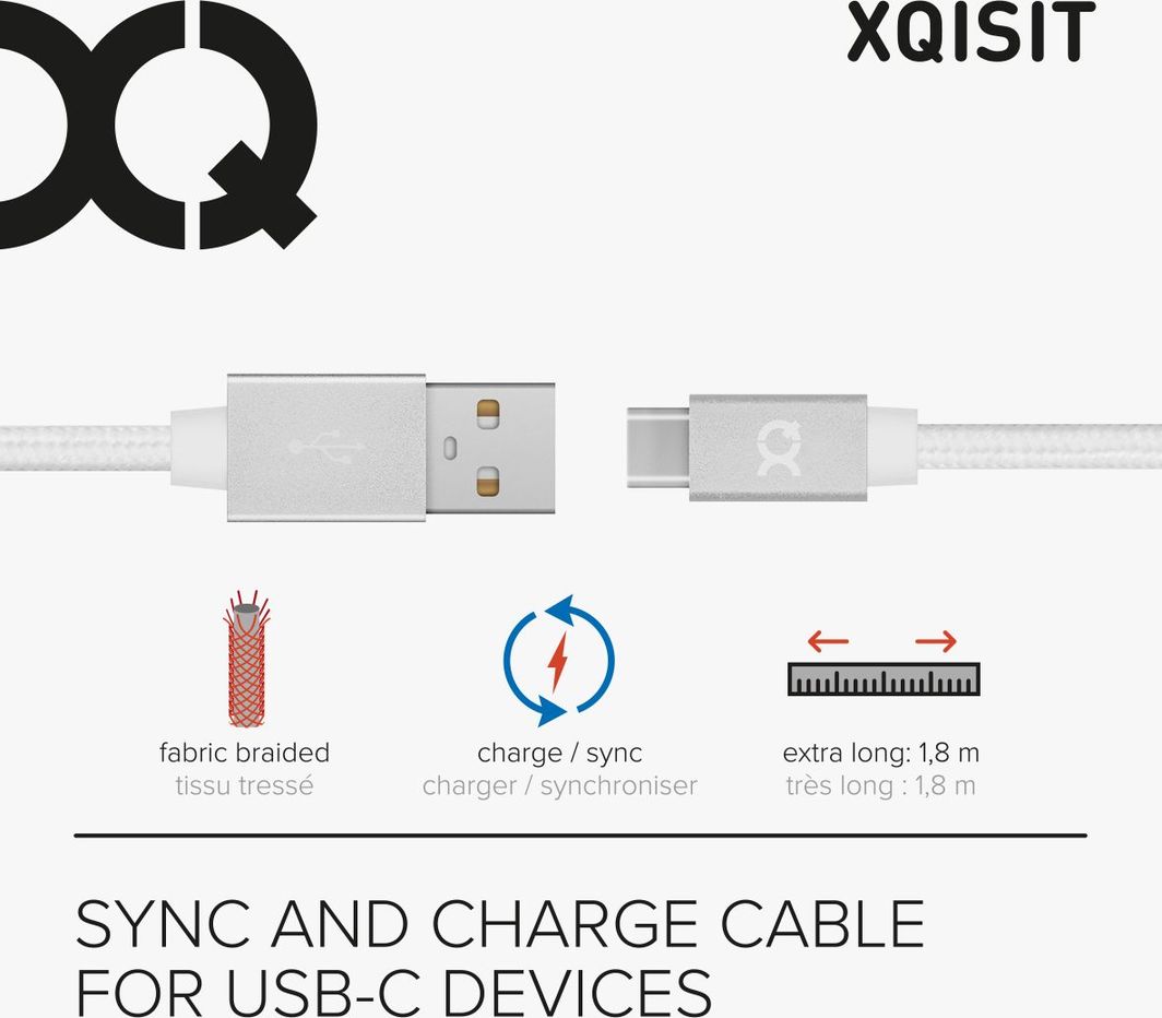 Kabllo XQISIT USB C 3.0 USB A 180cm, e bardhë