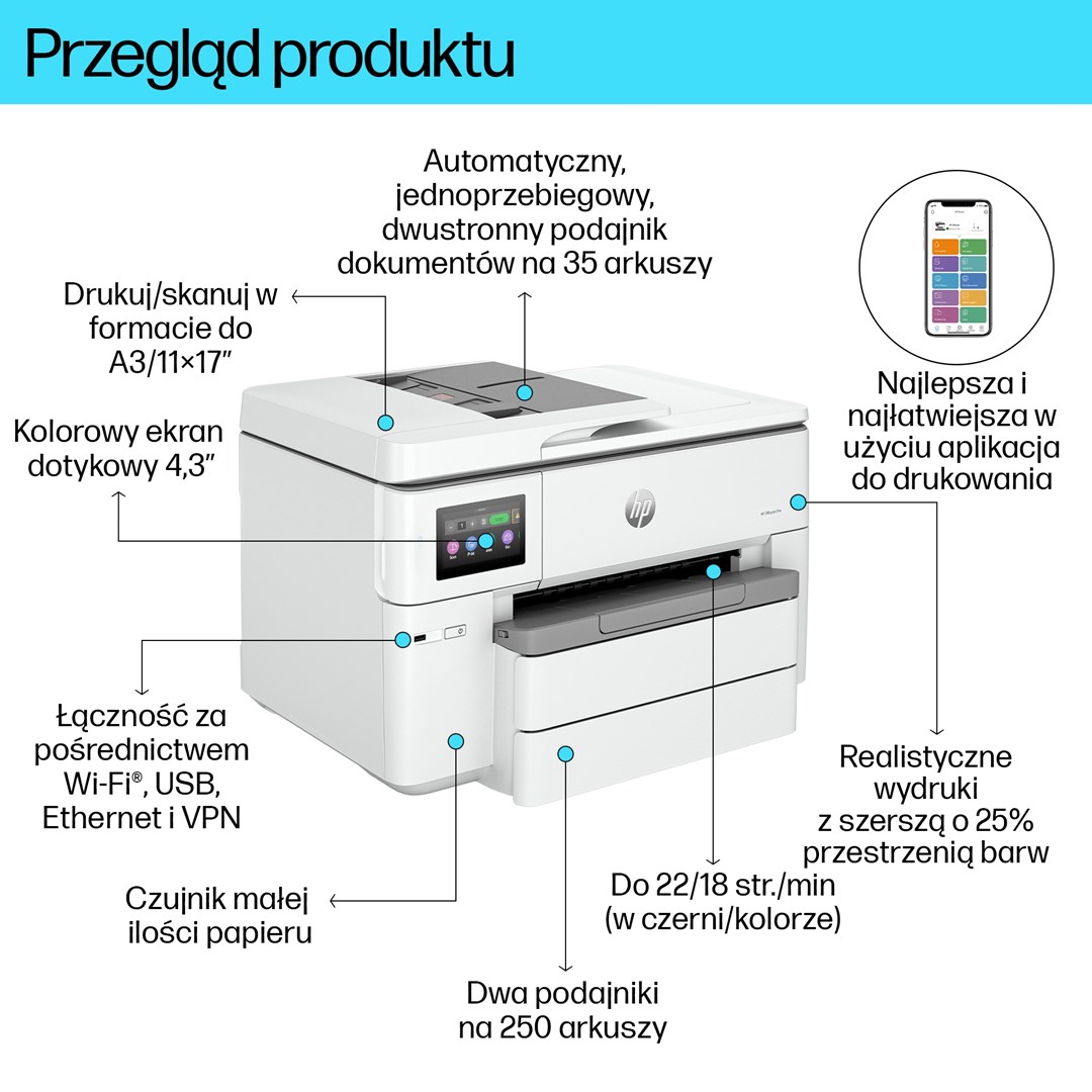 Printer HP OfficeJet Pro 9730e, A3, i bardhë