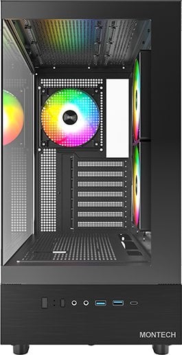 Kuti kompjuteri Montech XR Panoramic Window, mid tower, 3 ventilatorë ARGB PWM, e zezë