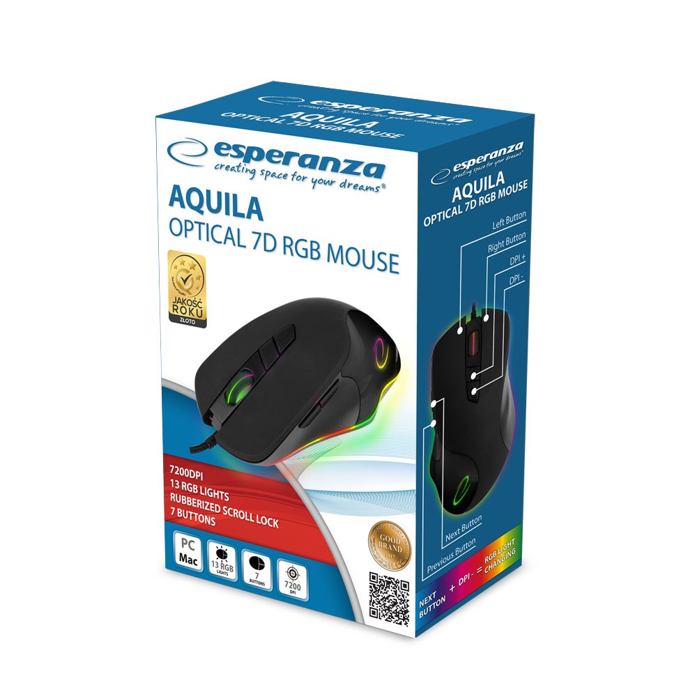 Maus Esperanza EM132, USB, 7200 DPI, i zi