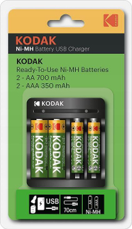 Karikues baterish Kodak USB Fast Charger, me 2x AA 750mAh, 2x AAA 300mAh, i bardhë