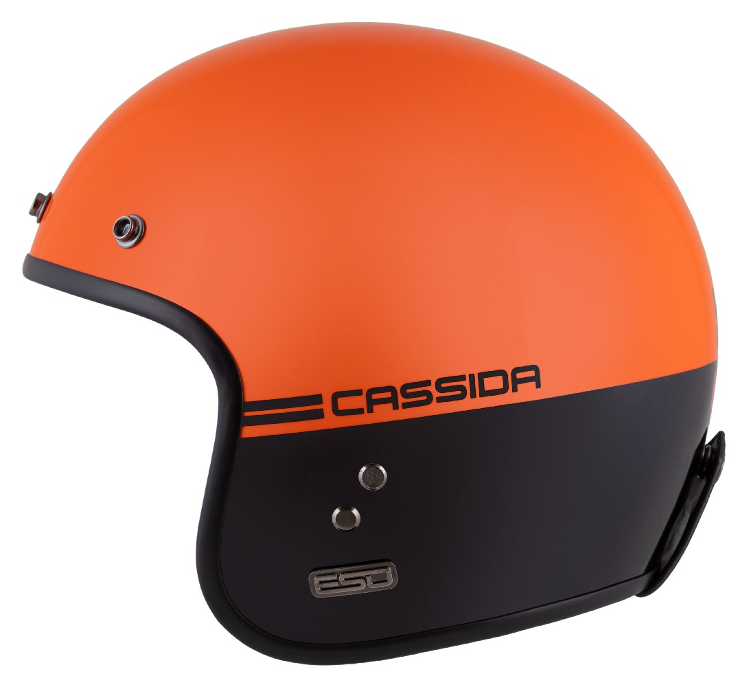 Helmë moto CASSIDA ESO Super Hooligan, open face, ECE 22.06, e zezë portokalli perlë