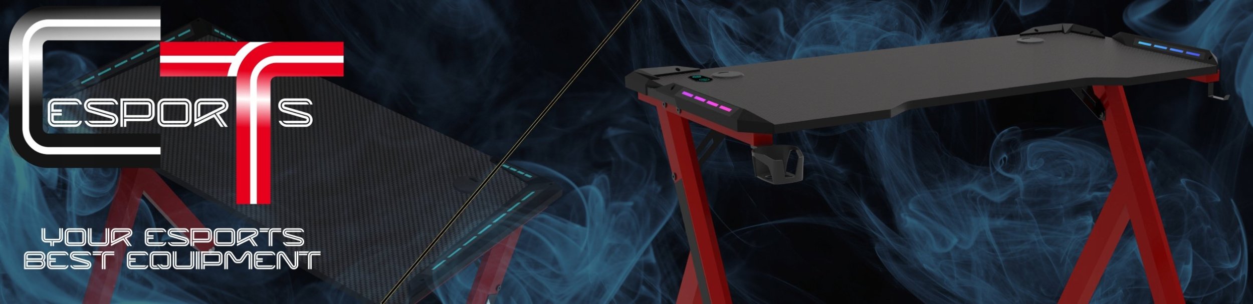 Tavolinë gaming Cortek RGB 140cm, 140x60cm, me ndriçim RGB, e zezë e kuqe