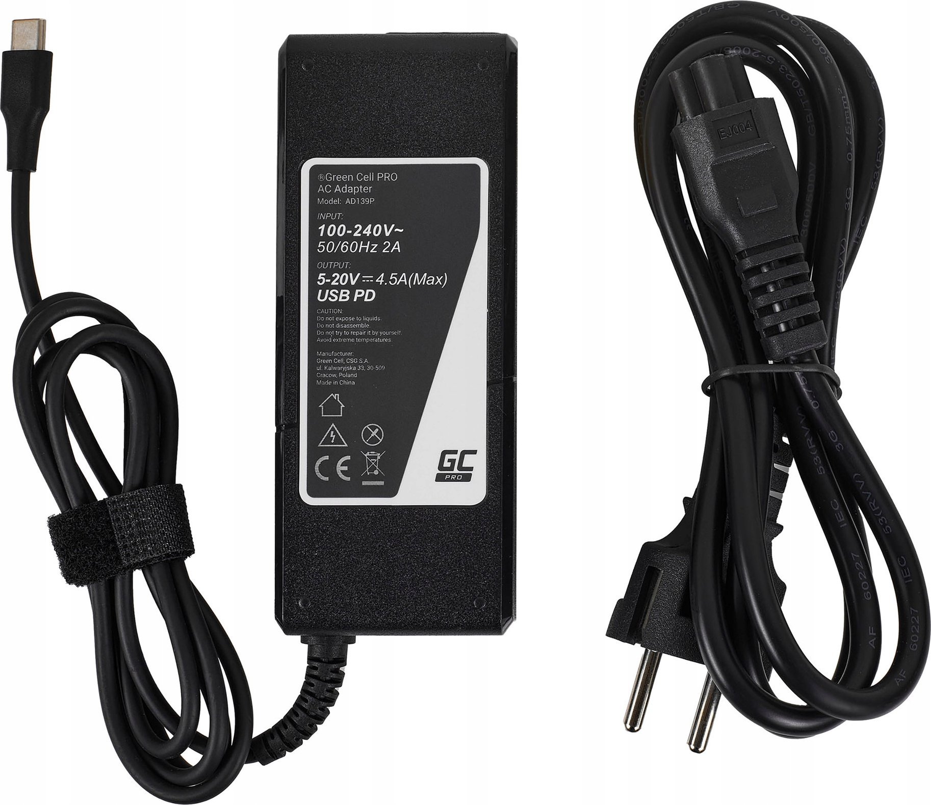 Adapter karikues Green Cell AD139P, universal 90W, me tregues LED, i zi