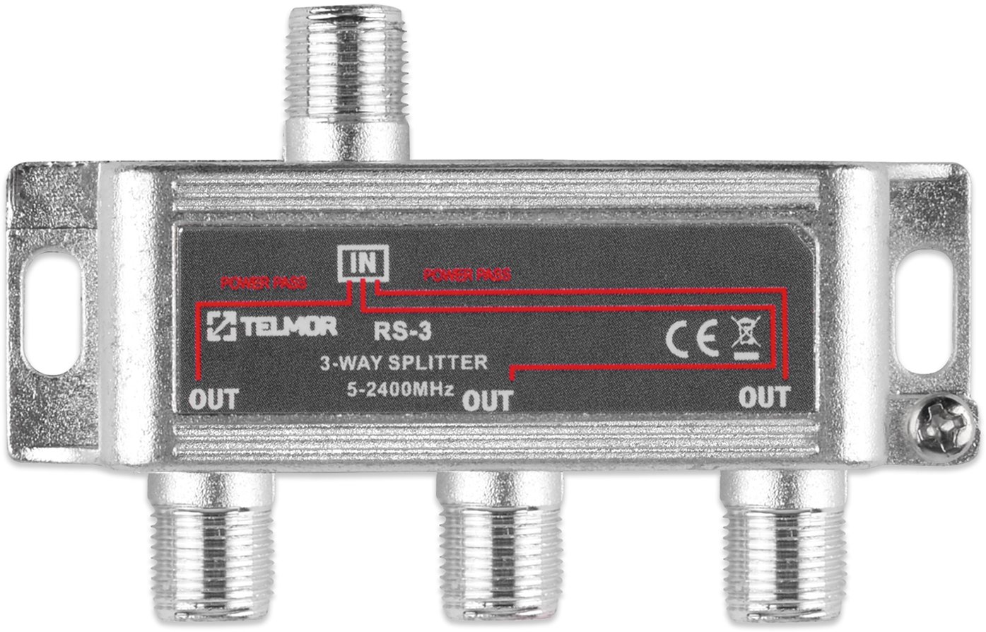 Делител за телевизор Telmor RS-3, 3 излези, 2.4 GHz, сиво металик