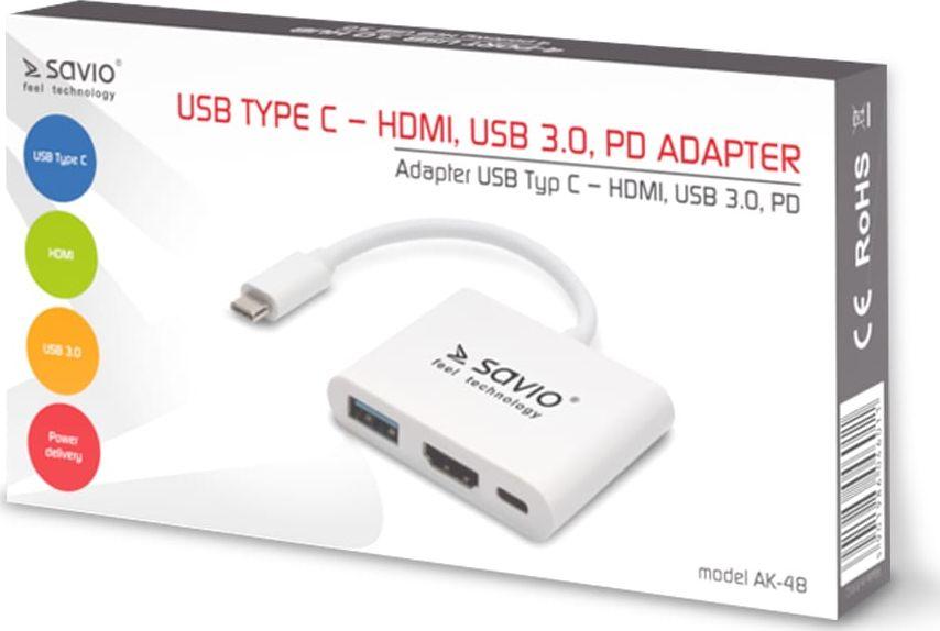Docking station Savio AK-48 USB-C, i bardhë