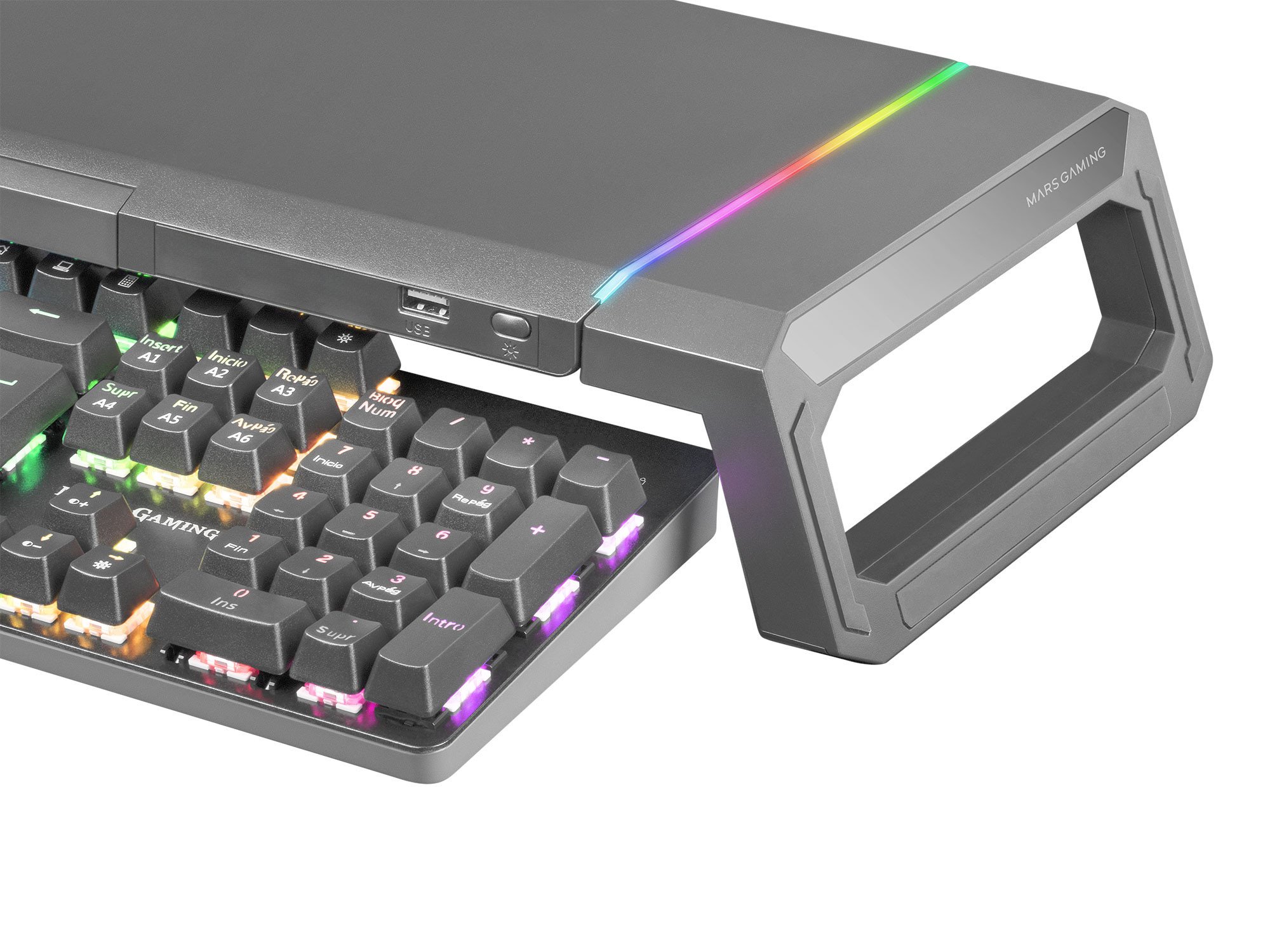 Mbajtëse monitori Mars Gaming MGS-ONE, Chroma RGB, madhësi e rregullueshme, e zezë