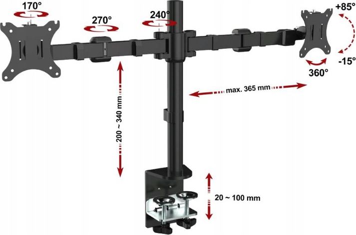 Mbajtëse tavoline për monitorë Ergosolid NF12, për 2 monitorë 10"-30", VESA 75/100, e zezë