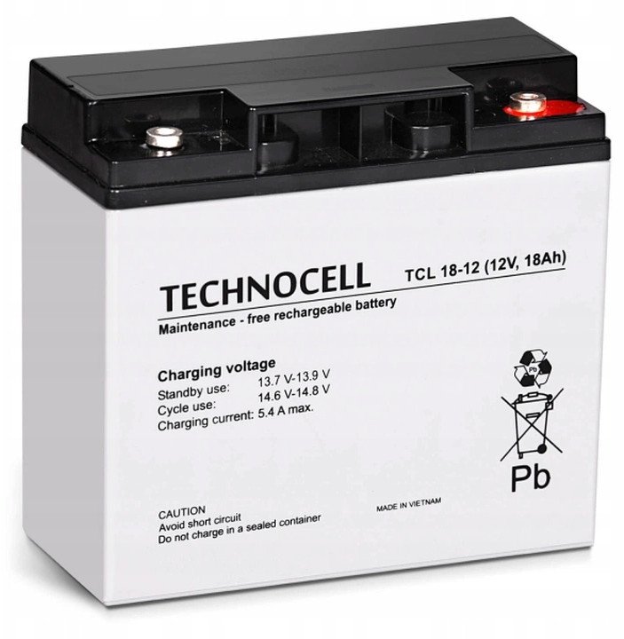 Bateri AGM TECHNOCELL TCL18-12, 12V, 18Ah, gri
