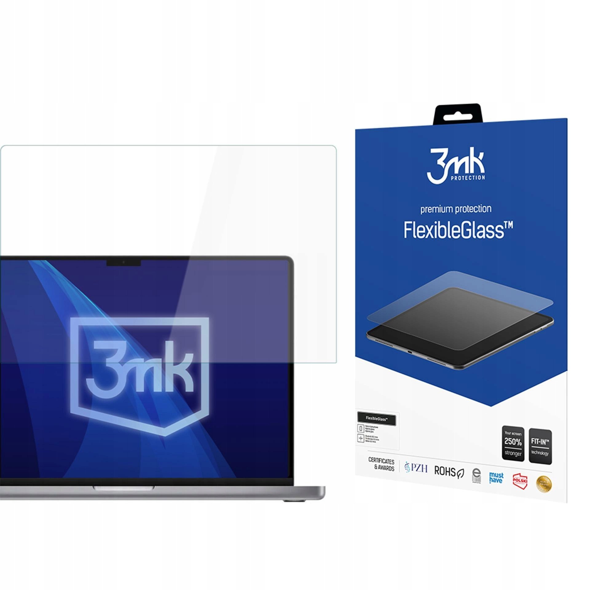 Xham mbrojtës hibrid 3MK FlexibleGlass për Apple MacBook Pro 16" 2021-2024, 0.3mm, transparencë e lartë