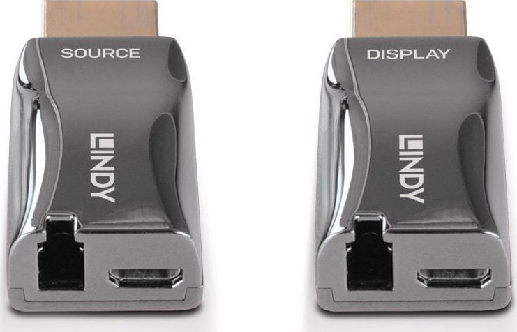 HDMI екстендер Lindy со оптичко влакно, 4K 60Hz, до 300m, црн