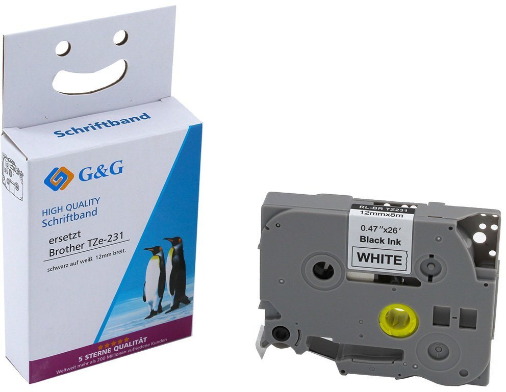 Shirit etiketa kompatibil Brother TZe-231, 8 m, 12 mm, i bardhë me shkrim të zi