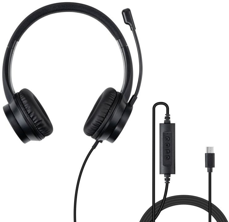 Kufje zyre Lindy USB C Office, me mikrofon, me kabllo, të zeza