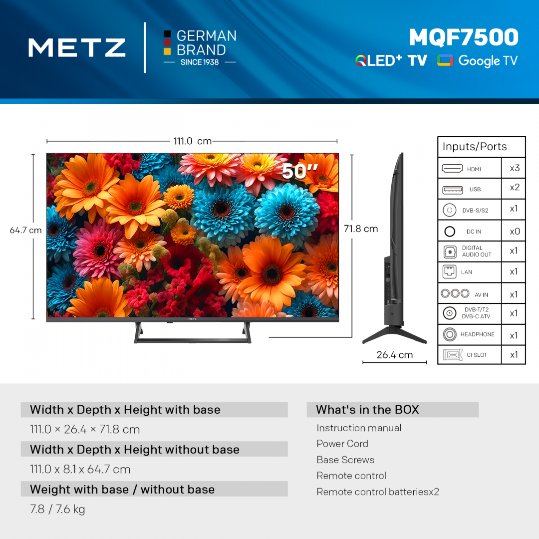 Televizor Metz MQF7500Z, QLED Pro, 120Hz, Google TV