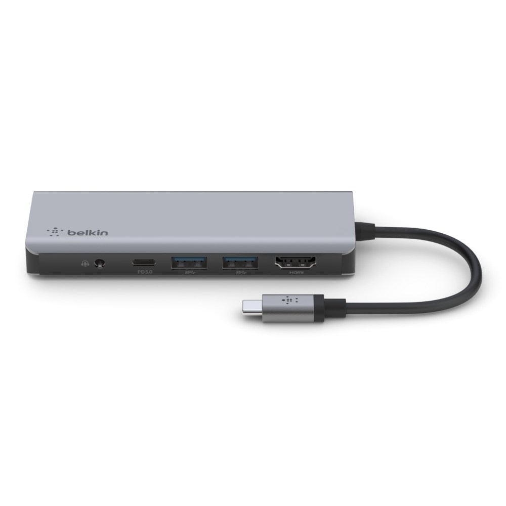 Stacion lidhës Belkin USB-C 3.0, HDMI, 7 Porte, i hirtë