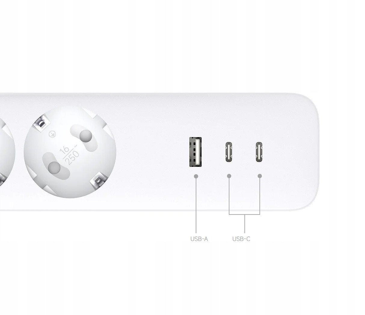 Лента за струја Xiaomi Power Strip BHR07UKEU, 20W, 3 порти 2C1A, бела