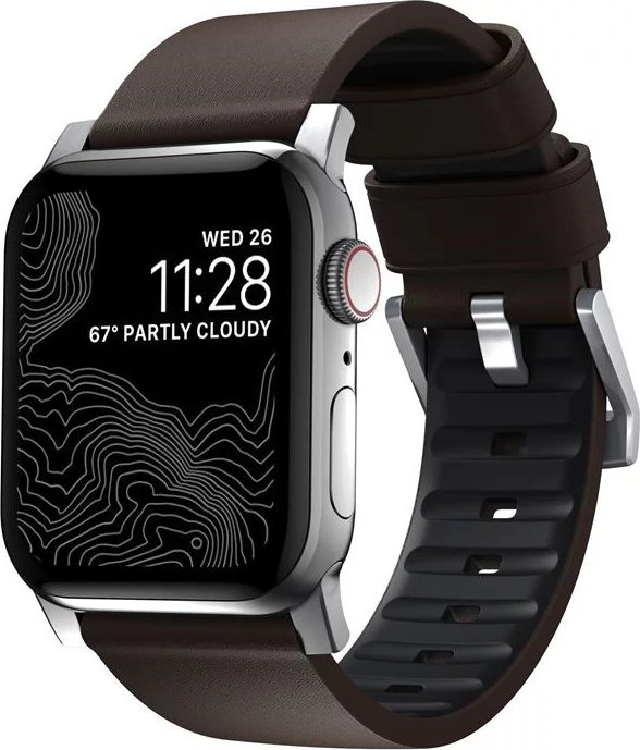 Rrip Apple Watch Nomad Active Strap Pro, 44/42 mm, lëkurë rezistente ndaj ujit, kafe me argjend