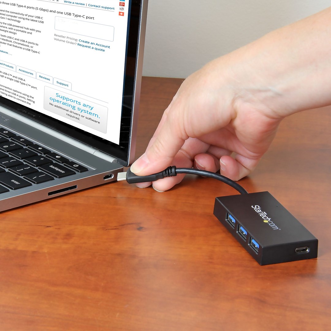 Qendër USB StarTech HB30C3A1CFB, USB-C, 4-Port, e zezë
