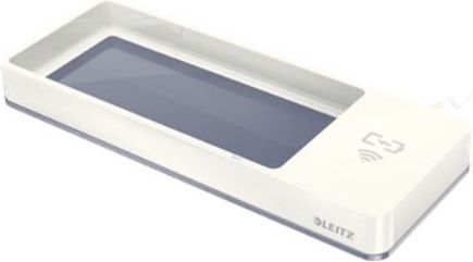 Организатор за биро Leitz WOW, со безжичен Qi полнач, металик бел