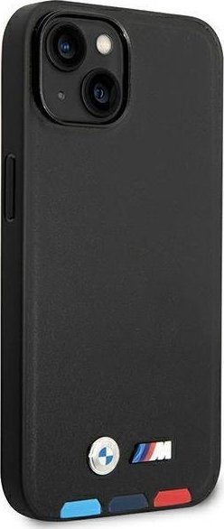 Mbulesë telefoni BMW Leather Stamp Tricolor për iPhone 14 Plus 6.7", lëkurë, e zezë