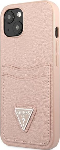 Mbulesë telefoni Guess GUHCP13SPSATPP për iPhone 13 mini 5.4", hardcase Saffiano me xhep karte, rozë