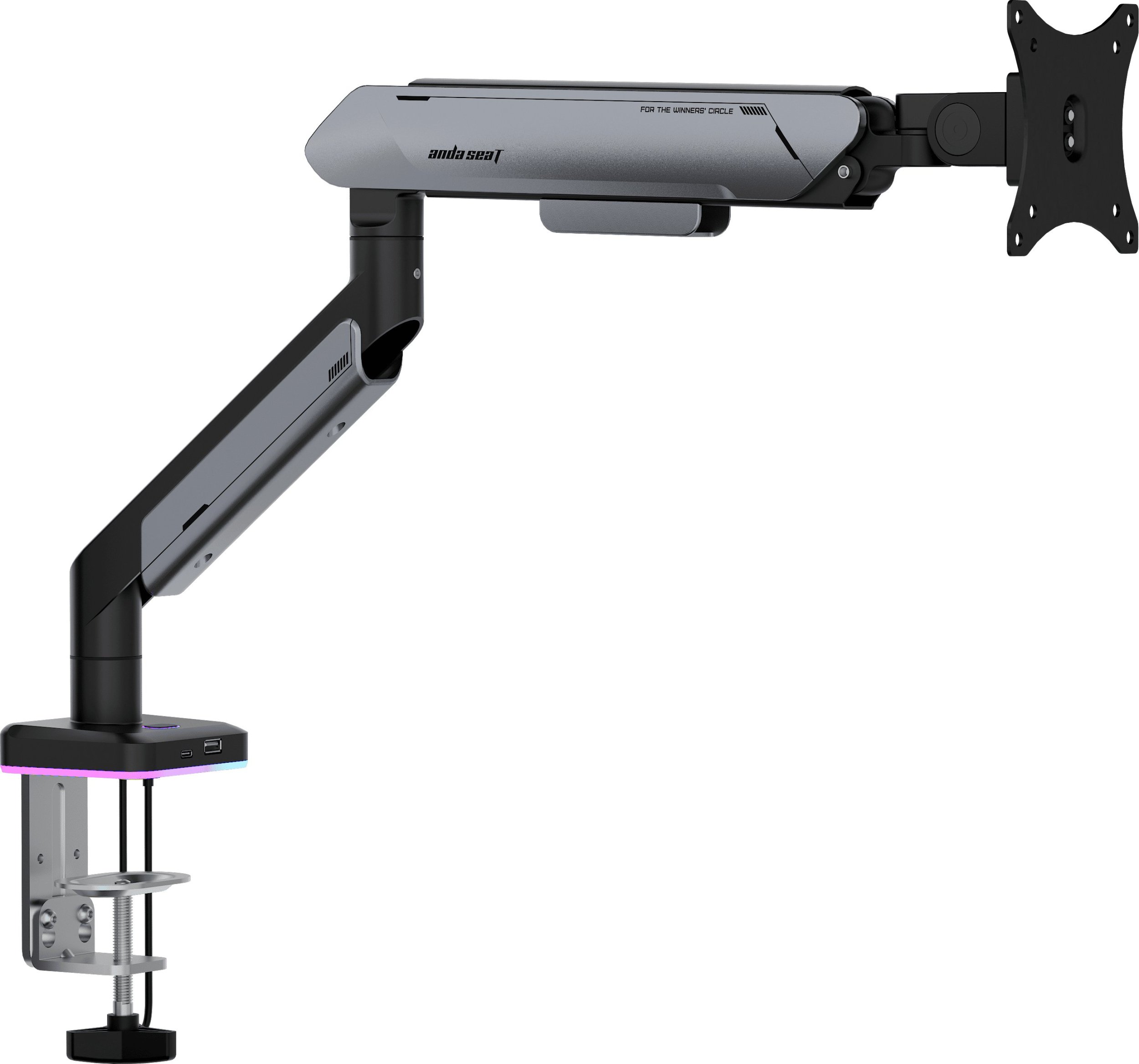Носач за монитор Anda Seat Stealth II PRO RGB, 17"-42", до 15kg, титаниум