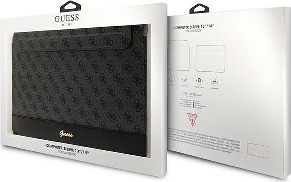 Mbështjellës laptopi Guess 4G Smooth, 13/14", PU, i zi