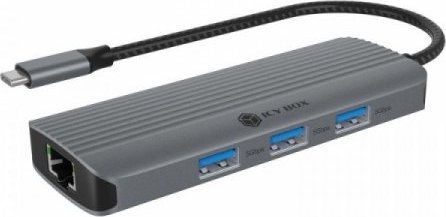 Dock USB C ICY BOX IB-DK4034, 6 në 1, HDMI 4K 60Hz, 100W Power Delivery, argjent