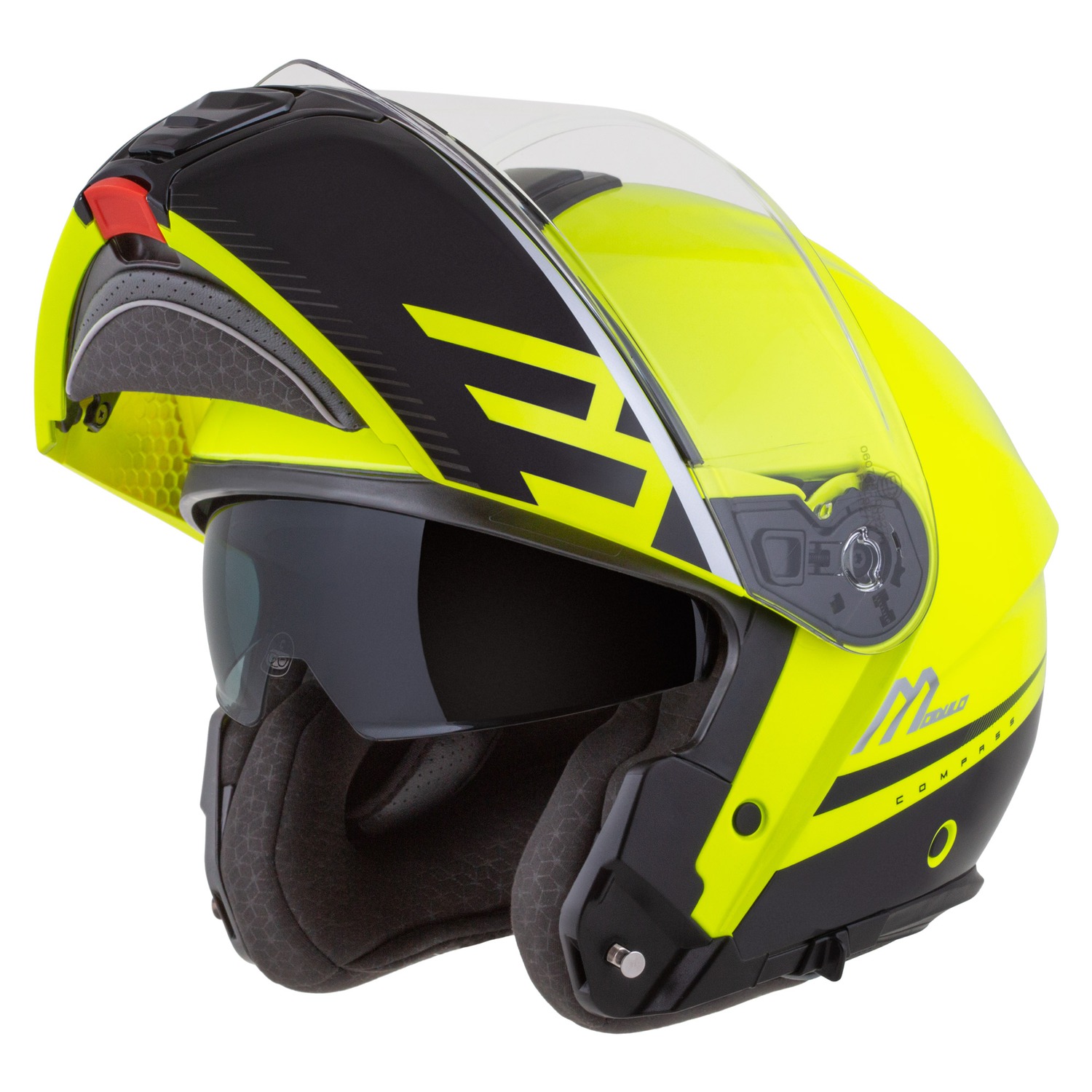 Helmetë moto Cassida Modulo 2.1 Compass, flip up, Pinlock ready, e verdhë fluo e zezë