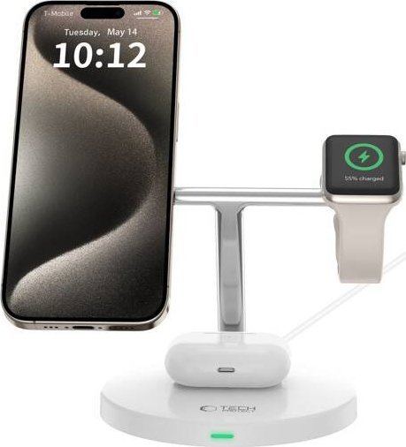 Karikues wireless Tech-protect QI15W-A35, 3 në 1 MagSafe, 15W, i bardhë