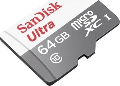 Kartë memorie SanDisk Ultra microSDXC, 64GB, Class 10 UHS I, me adapter SD