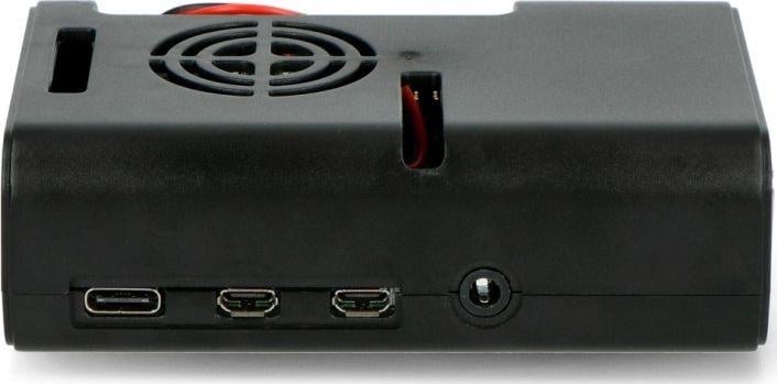 Kuti mbrojtëse JustPi për Raspberry Pi 4B, me ventilator, plastike, e zezë