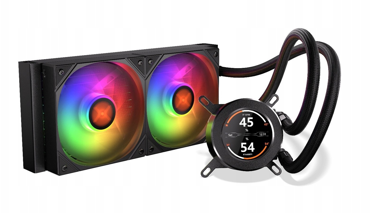 Ладење со вода за процесор Krux HydroGlance 240 LCD, радијатор 240mm, со LCD екран, црн