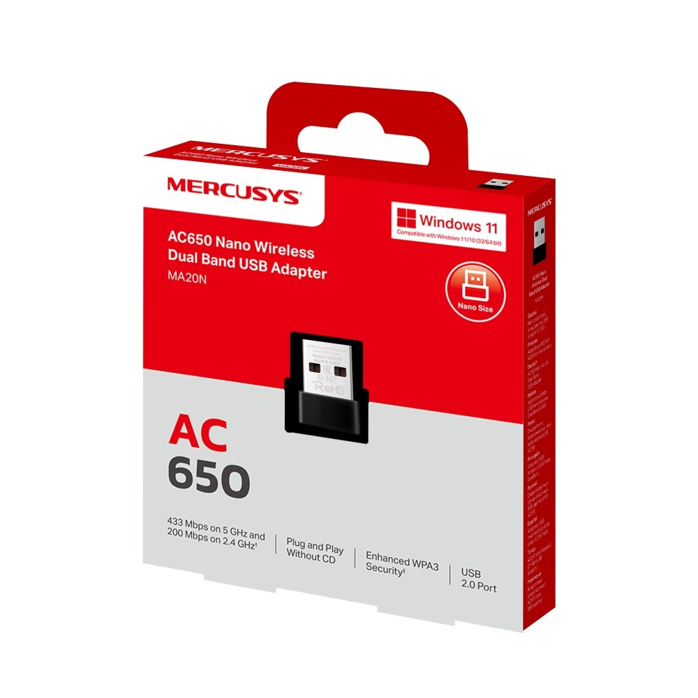 Kartë rrjeti Mercusys MA20N, USB 2.0, 433 Mbps, e zezë