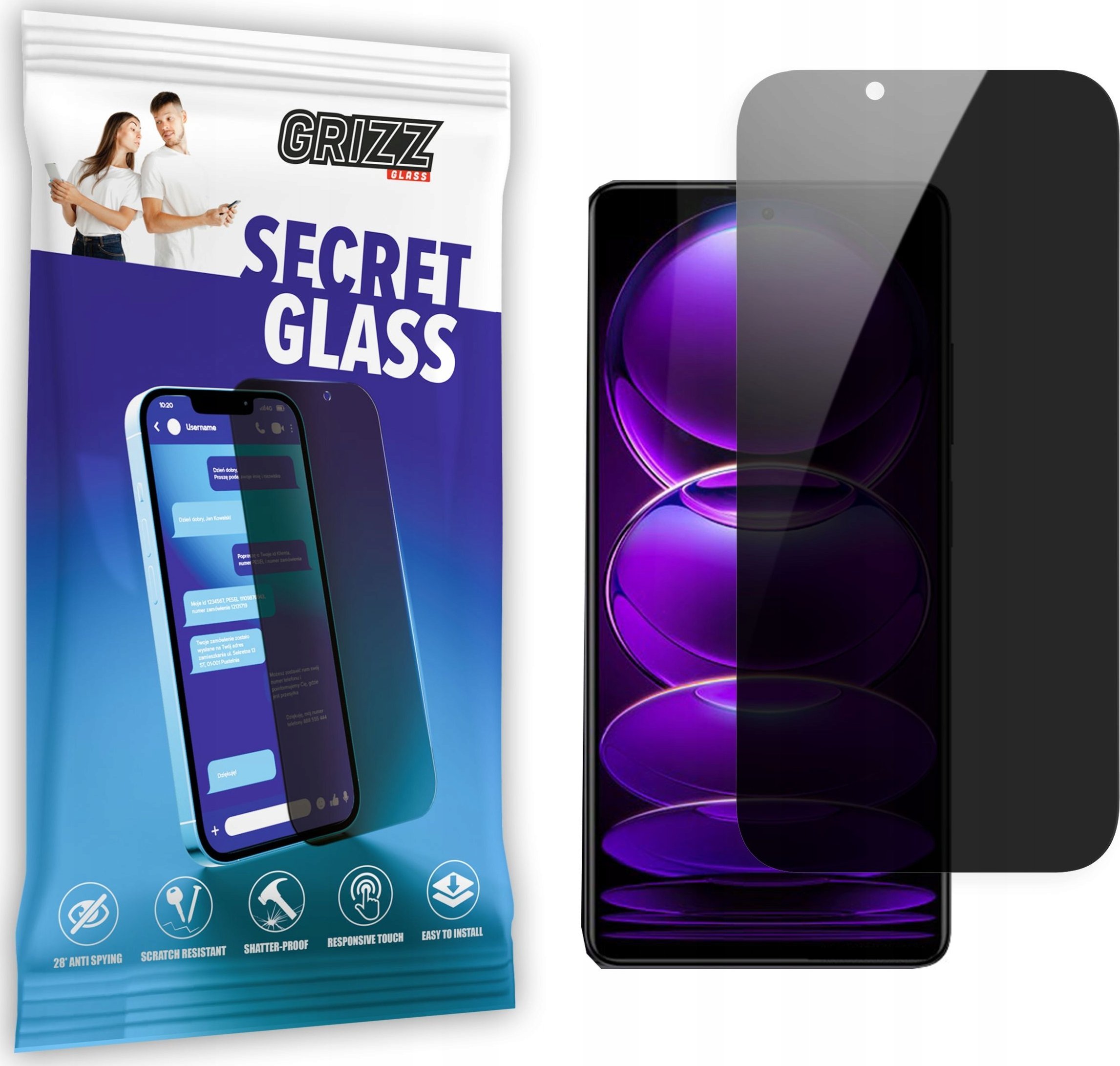 Xham mbrojtës privatësie Grizz SecretGlass për Xiaomi Redmi Note 12 Explorer, i zi