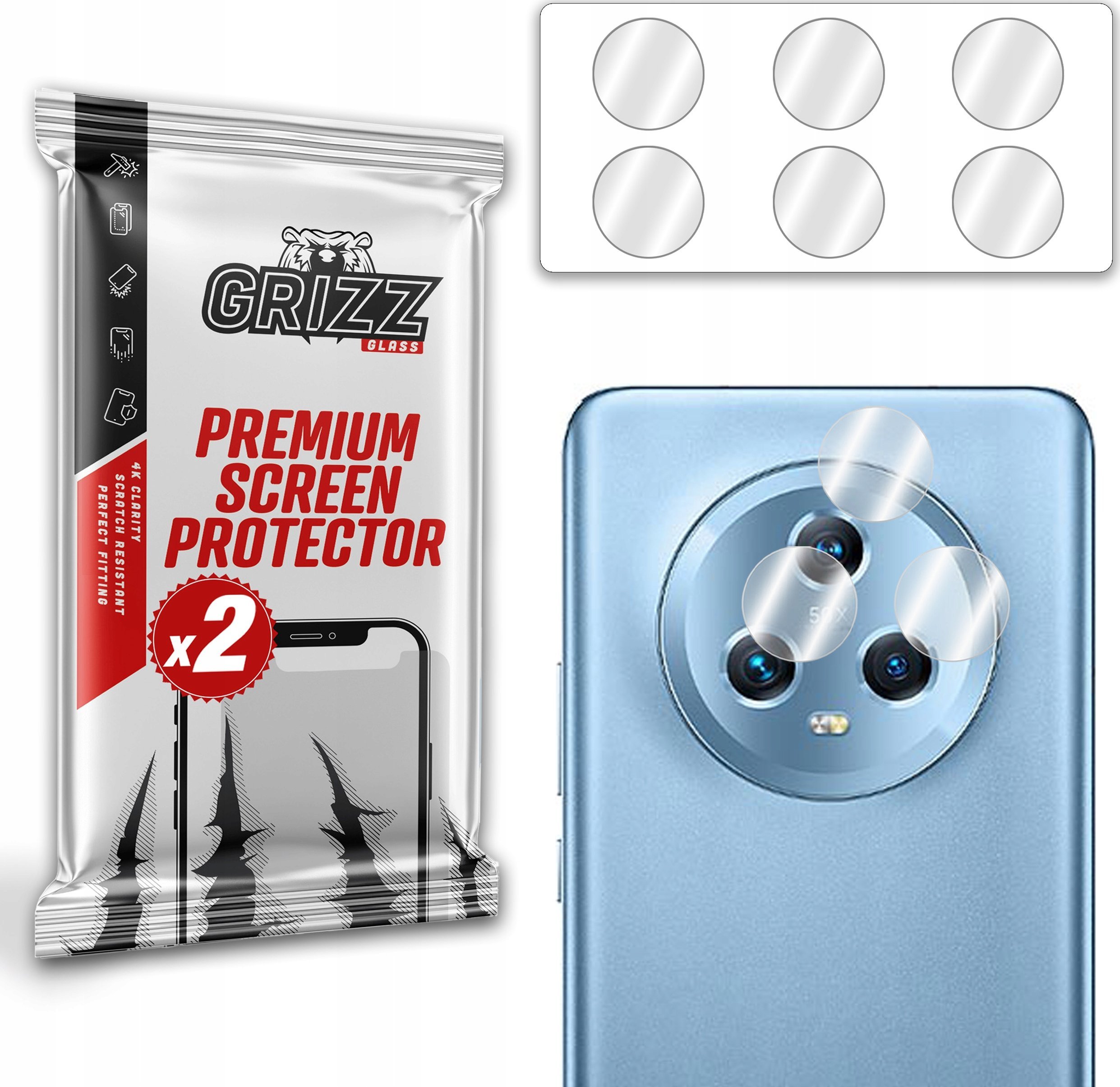 Mbrojtëse kamere GrizzGlass HybridGlass për Honor Magic5, set 2 copë, transparente