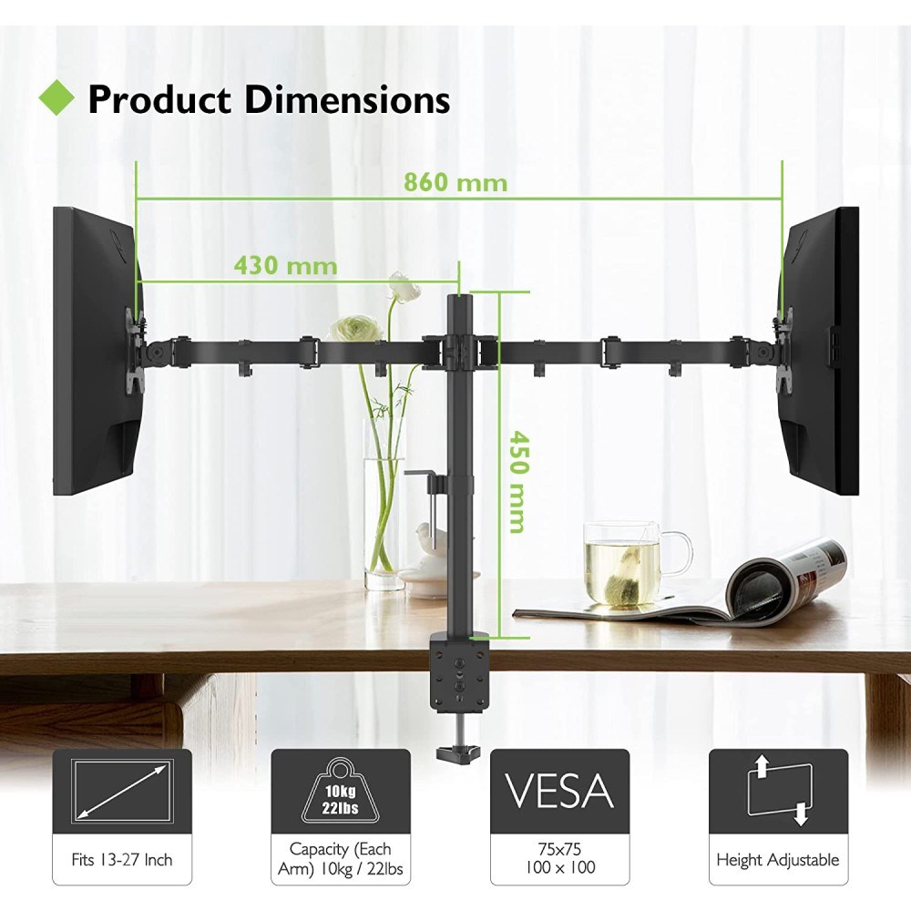 Mbajtëse tavoline për monitor Techly, 13"-27", VESA 100x100, e zezë