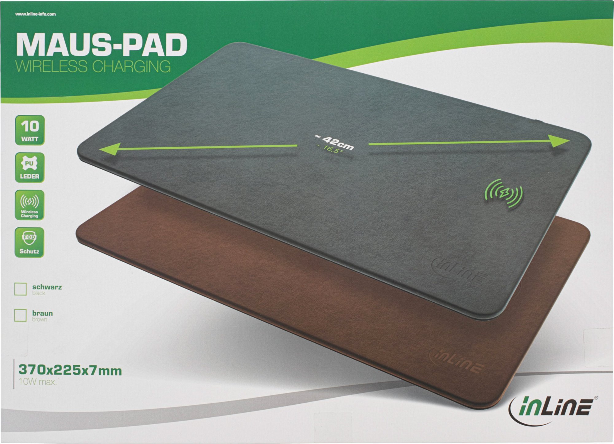 Mouse pad InLine, karikim wireless 10W, 370x225mm, kafe