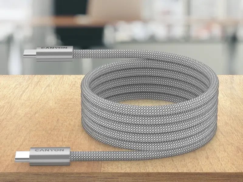 Kabllo USB Canyon OnWire 60MG, USB C në USB C, 60W, 1m, gri e hapur