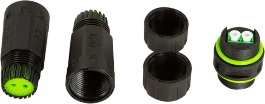 Konektor fibër optike Techly LC/APC Duplex IP68, me dy dalje kabllo, i zi