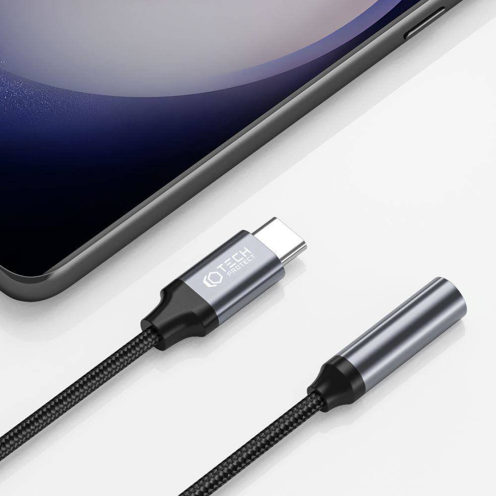 Adapter audio Tech-Protect UltraBoost, USB-C në 3.5mm, i zi