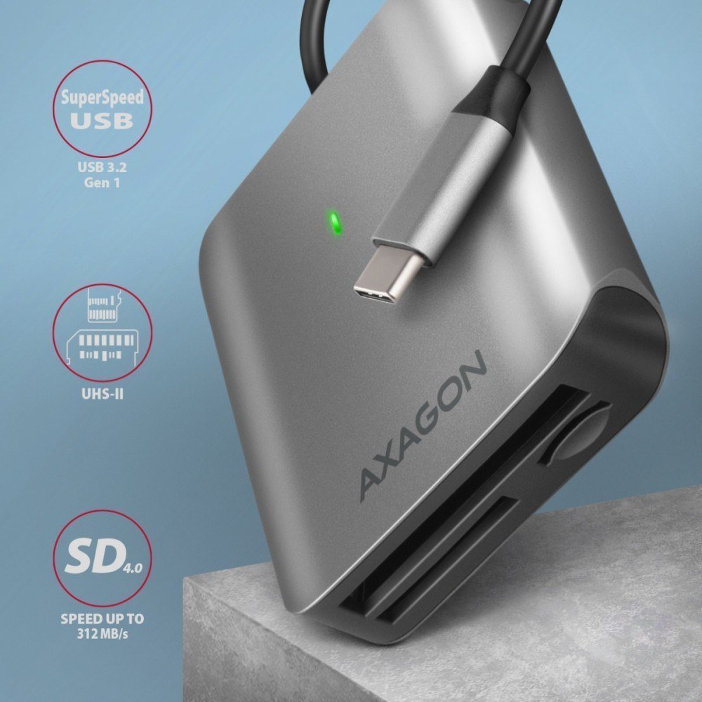 Lexues kartelash Axagon SUPERSPEED CRE-S3C, USB-C 3.2 Gen 1, alumini, gri