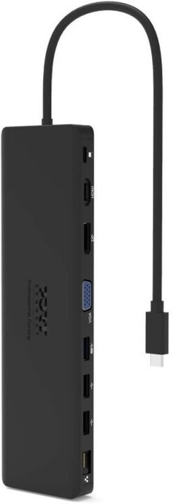 Docking station PORT CONNECT 11në1, 1x4K, RJ45, HDMI, Display Port, VGA, USB-C 100W, 4xUSB-A, micro / SD, i zi