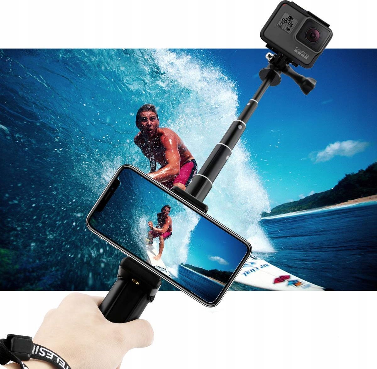 Селфи стап трипод Telesin GP-MNP-090-S, 20-90cm, за спортски камери, црн