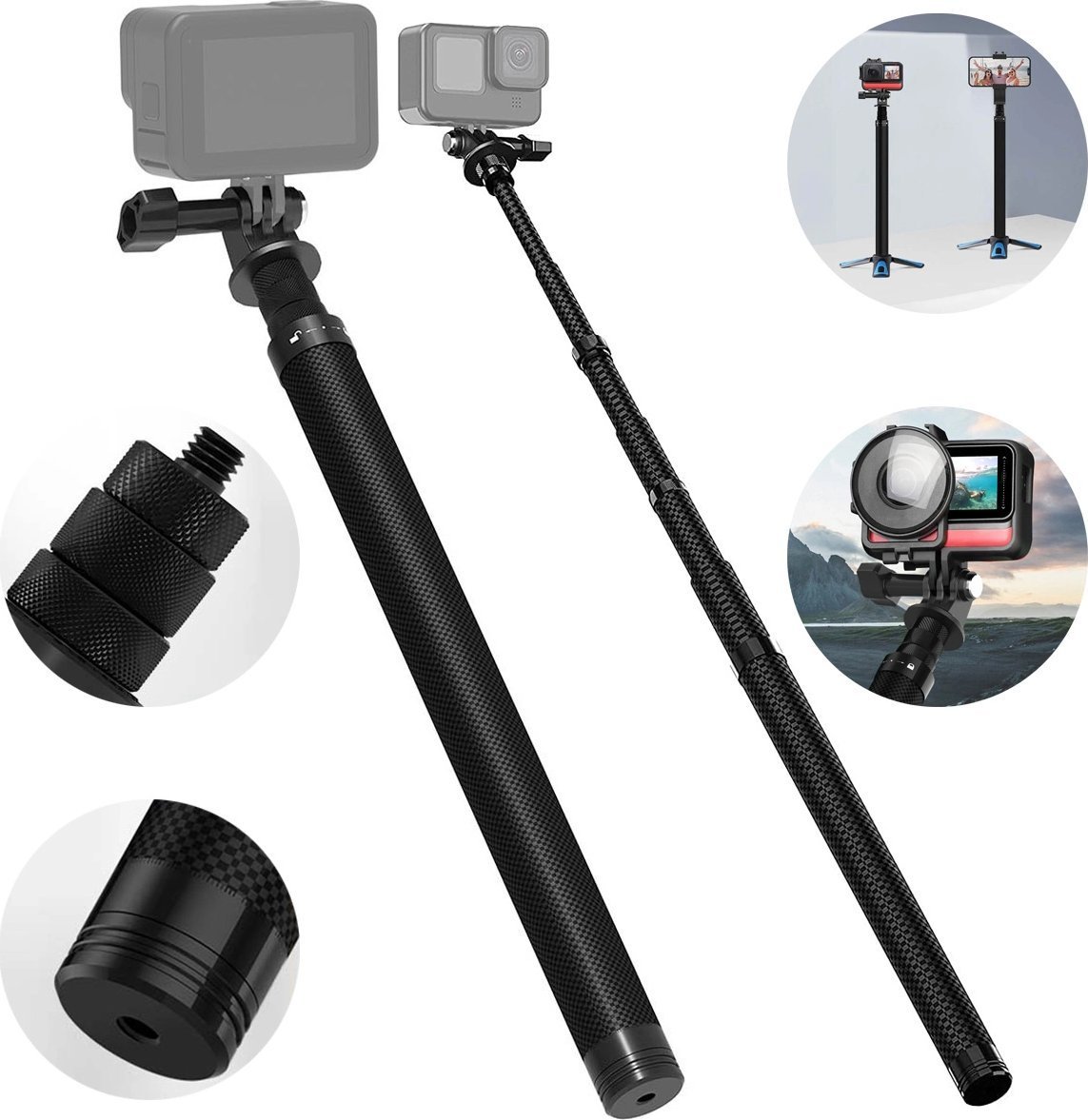 Селфи стап Insta360 Extension, 25 116 cm, 1/4\", црн
