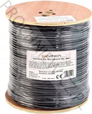 Коаксијален кабел RG6 113 Cu PE Gel, Trishield, 300m, црн