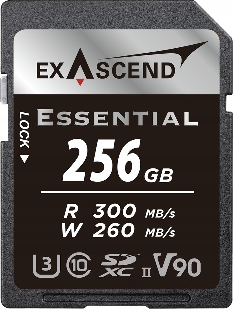 Kartë memorie Exascend Essential SDXC 256GB, UHS II V90, 300MB/s, e zezë